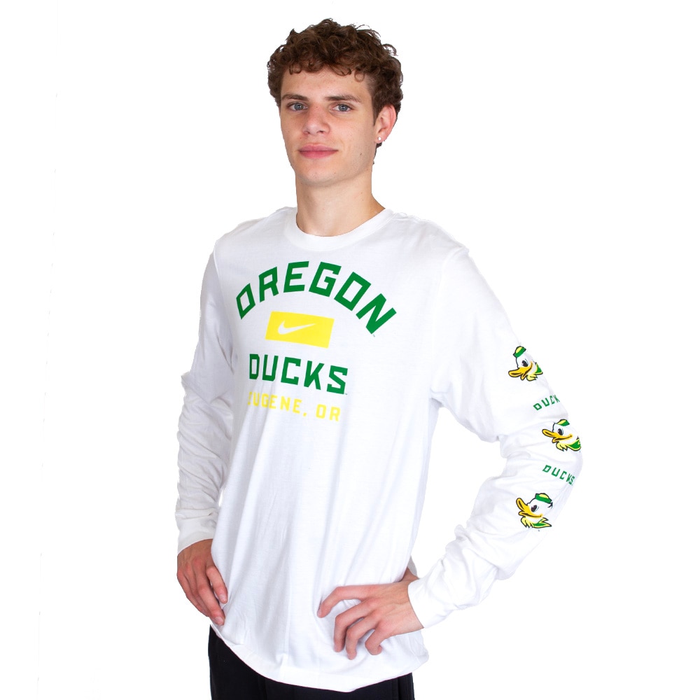 Fighting Duck, Nike, White, Long Sleeve, Men, Eugene, OR, T-Shirt, 798503